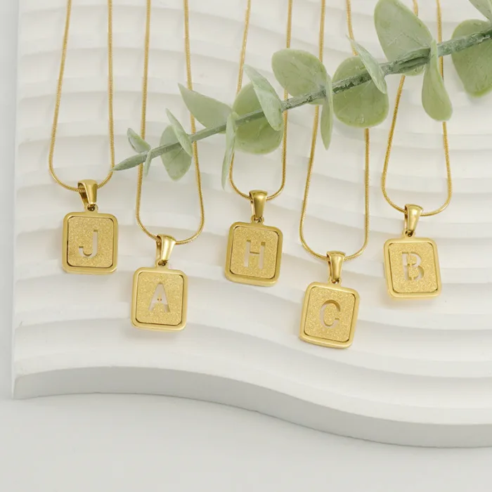 Alphabet Necklace 26 Letters Hollow Out Square 18K Necklace Fashion Jewelry - Image 5