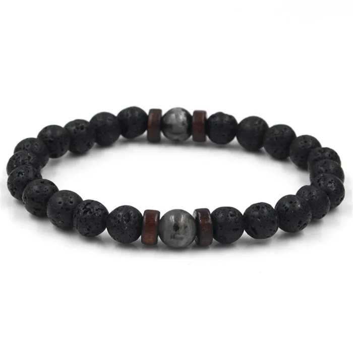 Personality Men's Black Volcanic Stone Bracelet - Image 36