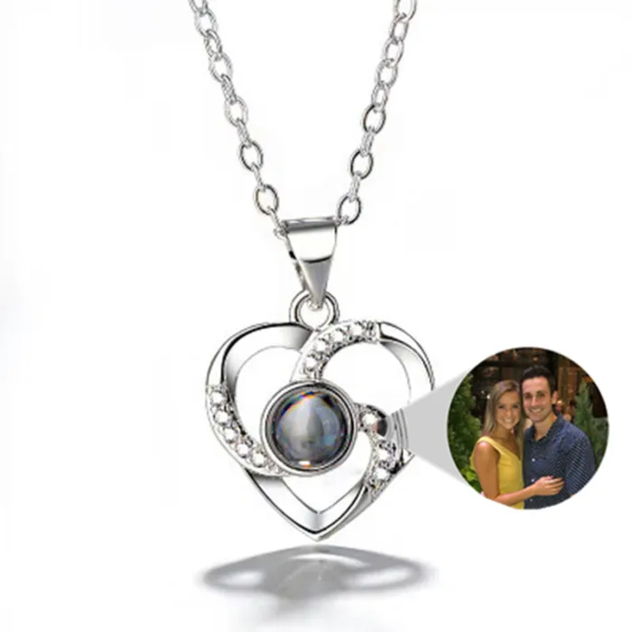 S925 Silver Romantic Colorful Photo Projection Necklace Heart Shaped Pendant Necklace - Image 11