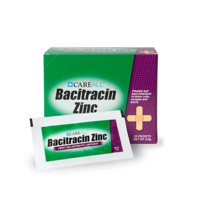 CareAll Bacitracin Antibiotic Zinc Ointment 0.9gr Foil Packet (25 Pack). First Aid Ointment to Prevent and Heal Infections for Minor Cuts, Scrapes and Burns.