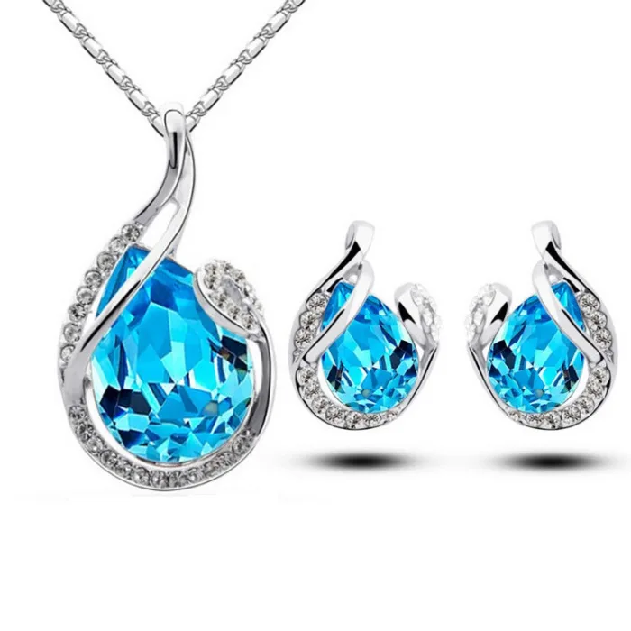 3pcs Rhinestone Necklace Set With Earrings Fashion Water-drop-shaped Jewelry For Women Valentine's Day - Image 2