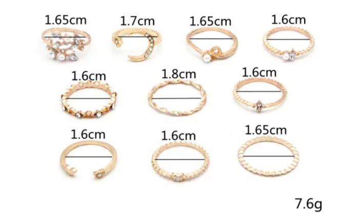 Bohemian Fashion Star Moon Love Pearl Leaf 10-Piece Ring - Image 6