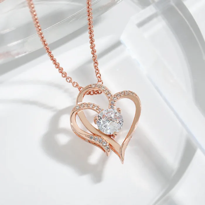 Zircon Double Love Necklace With Rhinestones Ins Personalized Heart-shaped Necklace Clavicle Chain Jewelry For Women Valentine's Day - Image 6