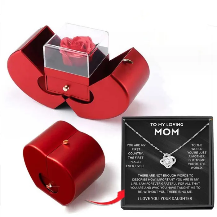 Fashion Jewelry Box Red Apple Christmas Gift Necklace Eternal Rose For Girl Mother's Day Valentine's Day Gifts With Artificial Flower Rose Flower Jewelry Box - Image 14