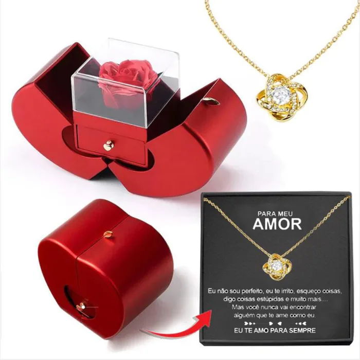 Fashion Jewelry Box Red Apple Christmas Gift Necklace Eternal Rose For Girl Mother's Day Valentine's Day Gifts With Artificial Flower Rose Flower Jewelry Box - Image 8