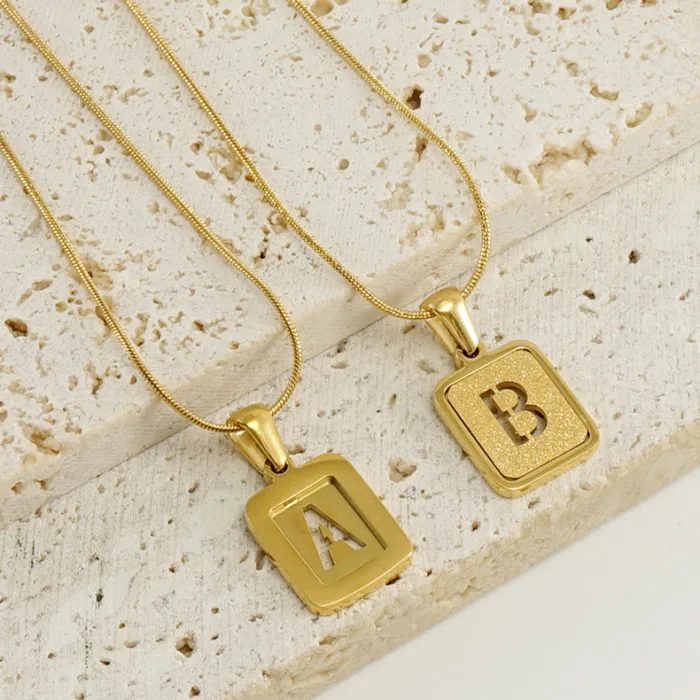 Alphabet Necklace 26 Letters Hollow Out Square 18K Necklace Fashion Jewelry - Image 6