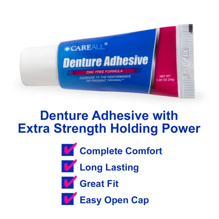 CareAll Denture Adhesive 0.85 oz. (Pack of 6), Zinc Free Formulation, Original Maximum Hold, Contains Natural Ingredients. Travel Size Bulk Value Pack - Image 6