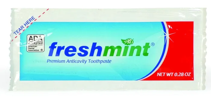 Freshmint® 250 Packets of 0.28 oz. Single use Premium Anticavity Fluoride Toothpaste Packet (ADA Accepted) 250 Count (Pack of 1)