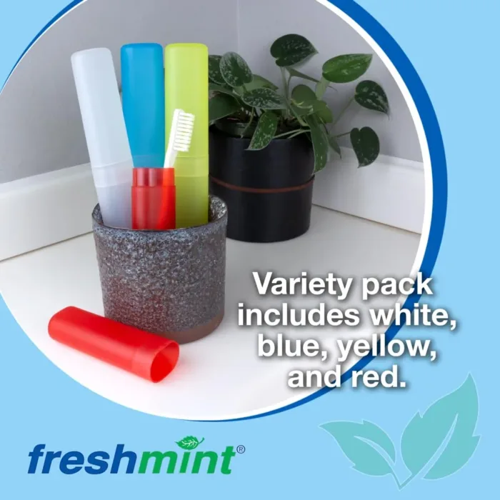 (Pack of 100) Freshmint Toothbrush 2 Piece Holder Individually Wrapped Variety of Colors (Yellow, Blue, Clear, Red) - Image 3