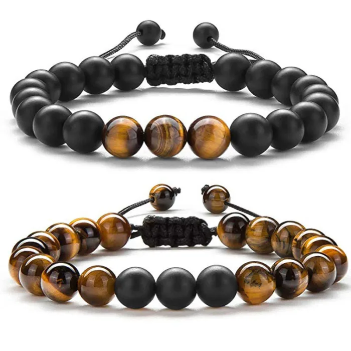 Tiger Eye Couple Bracelets Matte Black Agate Beads Bracelet - Image 4