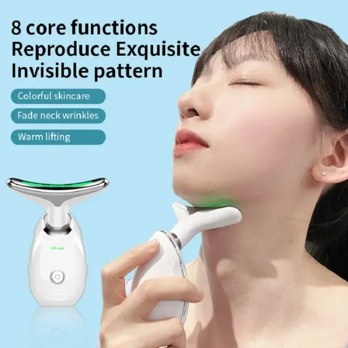 Neck Face Beauty Device Colorful LED Photon Therapy Skin Tighten Reduce Double Chin Anti Wrinkle Remove Lifting Massager - Image 4