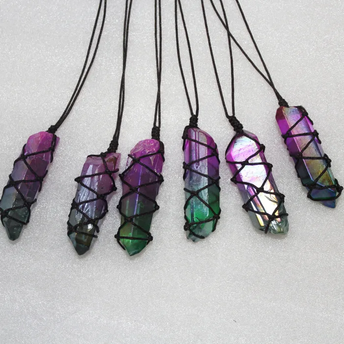 White Crystal Single Crystal Electroplating Double Color Net Pocket Necklace - Image 4