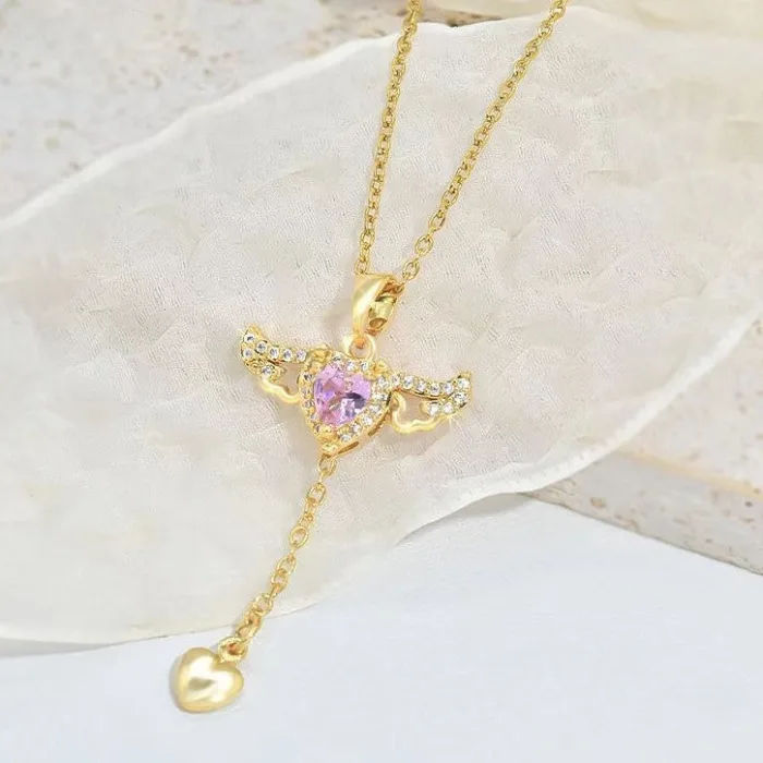 Moving Cupid Heart Angel Wings Tassel Necklace With Crystal Clavicle Chain Women Jewelry Gift Valentine's Day - Image 7