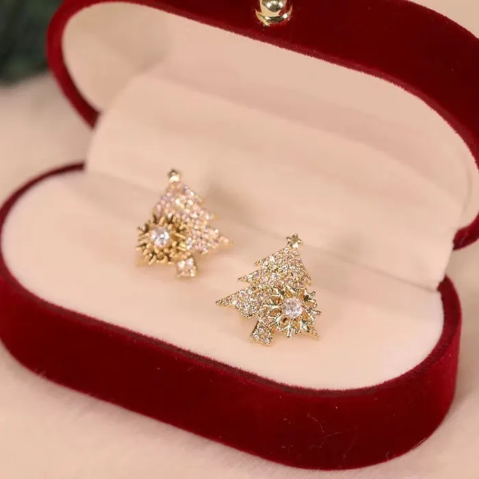 Rotatable Christmas Tree Earrings Shiny Rhinestone Snowflake Stud Earring New Year Xmas Festival Ear Jewelry Gifts Autumn And Winter - Image 6