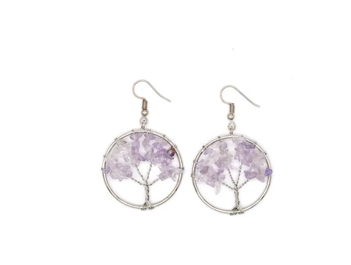 Natural Crystal Crushed Stone Tree Wishing Tree Earrings Crystal Tree Earrings Jewelry - Image 7