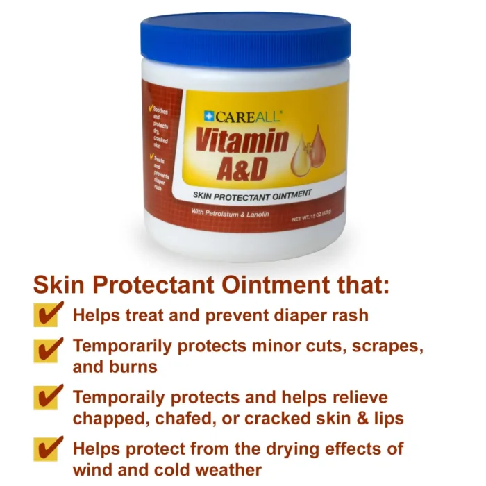 CareAll Vitamin A&D Ointment 15 oz. Helps Treat and Prevent Diaper Rash. Protects Chafed Skin Associated with Cold Weather, Rashes, Seals Out Wetness. Protects Minor Cuts, Scrapes, Burns - Image 4