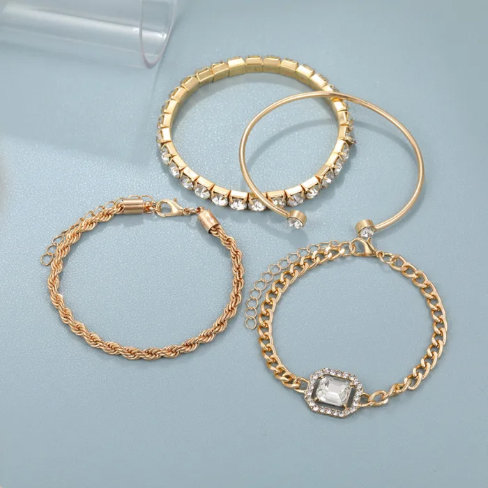 Fashion Jewelry 4 Pcs Crystal Bracelet Set Bohemian Design For Women Vintage Luxury Twisted Cuff Chains Armband Jewelry Accessories - Image 4