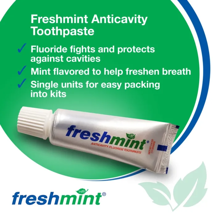 144 Tubes of Freshmint 0.6 oz. Anticavity Fluoride Toothpaste, Metallic Tube, Tubes do not have Individual Boxes for Extra Savings, Travel Size - Image 2