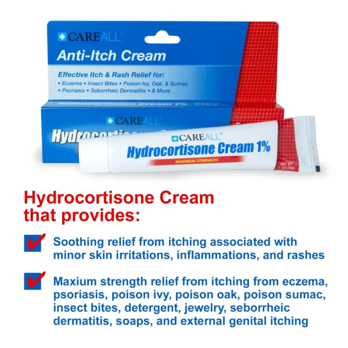 CareAll Hydrocortisone 1%, 1oz Tube (Pack of 4), Maximum Strength Anti-Itch Cream, Relief from Itching and Redness from Bug Bites, Eczema, Psoriasis, Poison Ivy, Oak and Sumac - Image 3