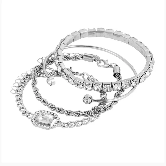 Fashion Jewelry 4 Pcs Crystal Bracelet Set Bohemian Design For Women Vintage Luxury Twisted Cuff Chains Armband Jewelry Accessories - Image 5