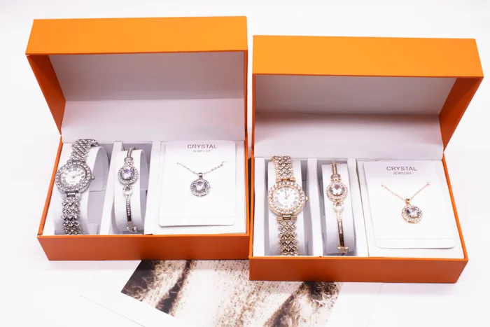 3-piece Rhinestone Watch Set With Bracelet And Necklace - Image 3