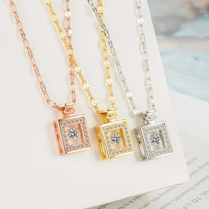 Valentines Day Gift Perfume Bottle Pendant Titanium Steel Necklace Korean Trend Zircon Luxury Female Necklace Charm Jewelry Gift Fashion Jewelry Woman - Image 2