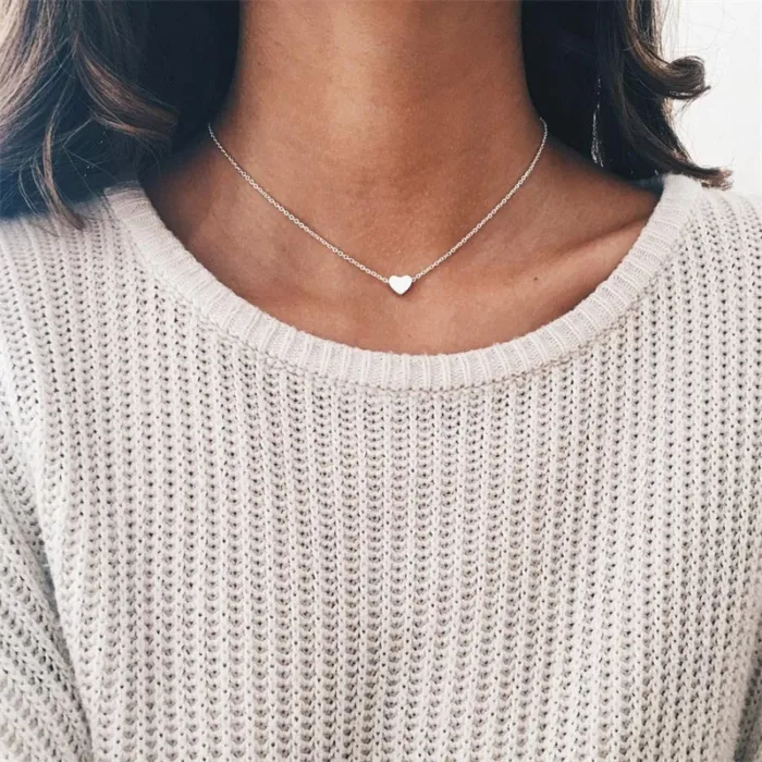 Simple Fashion Gold Color Double-sided Love Pendant Necklaces Clavicle Chains Necklace Women Jewelry Valentines Day Gift - Image 4