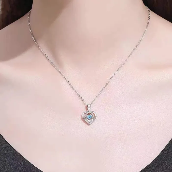 S925 Beating Heart-shaped Necklace Women Luxury Love Rhinestones Necklace Jewelry Gift For Valentine's Day - Image 3