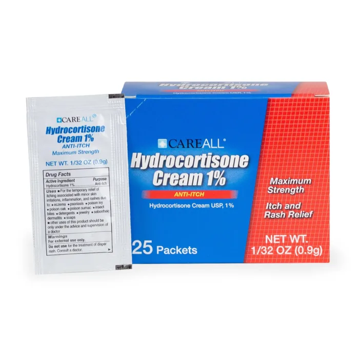 CareAll Hydrocortisone Cream 1% (25 Pack), 0.9gr Foil Packet, Maximum Strength Formulation, Anti-Itch Rash Skin Cream Relieves Itching, Redness, Eczema, Insect Bites, Poison Ivy, and Psoriasis