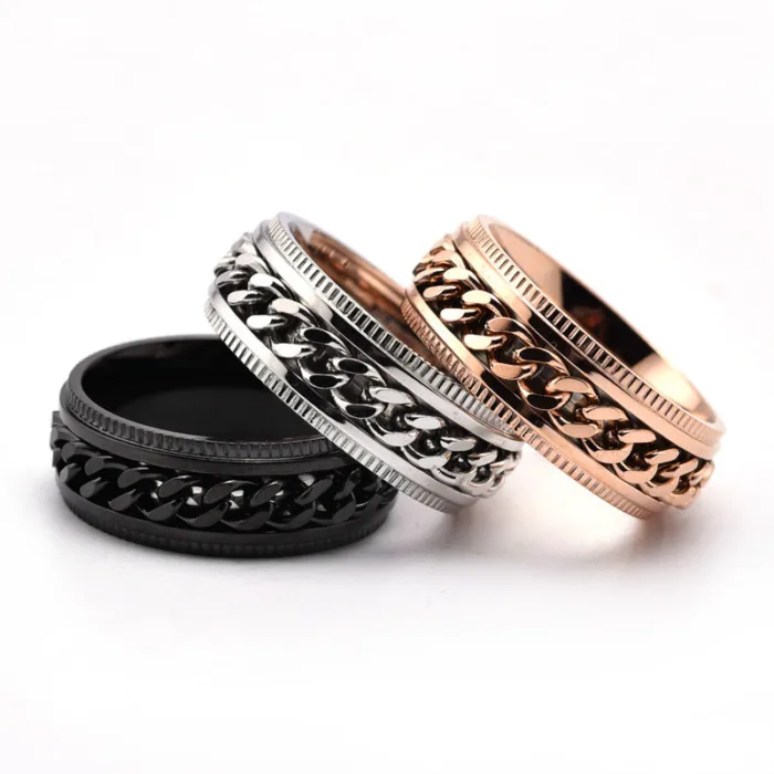 Mens Stainless Steel Spinner Rings Men Cool Fidget Band - Image 5