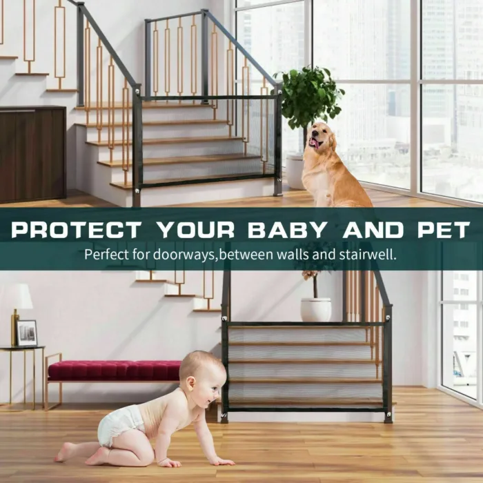 Pets Dog Cat Baby Safety Gate Mesh Fence Magic Portable Guard Net Stairs Doors - Image 3