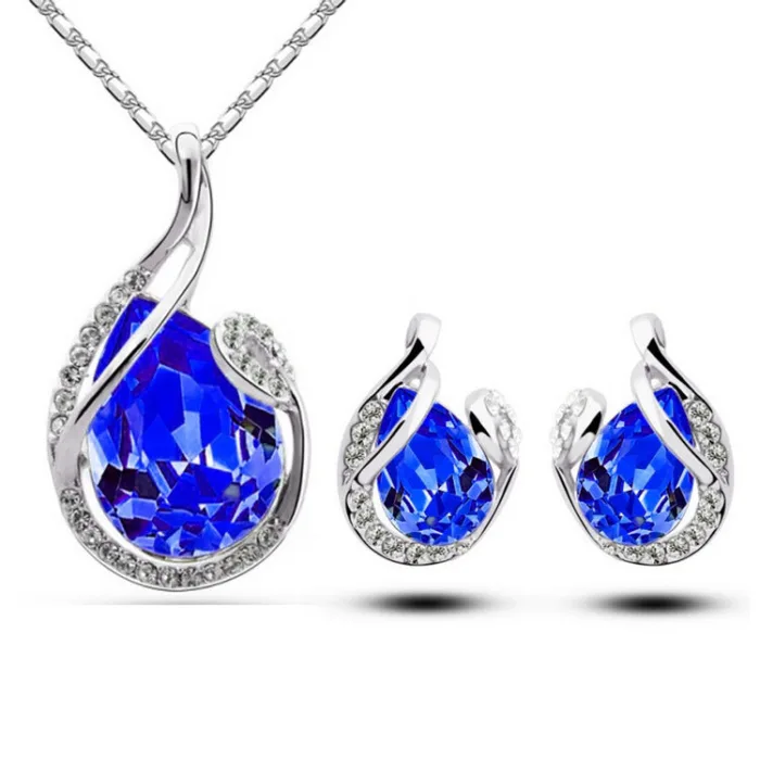 3pcs Rhinestone Necklace Set With Earrings Fashion Water-drop-shaped Jewelry For Women Valentine's Day - Image 4