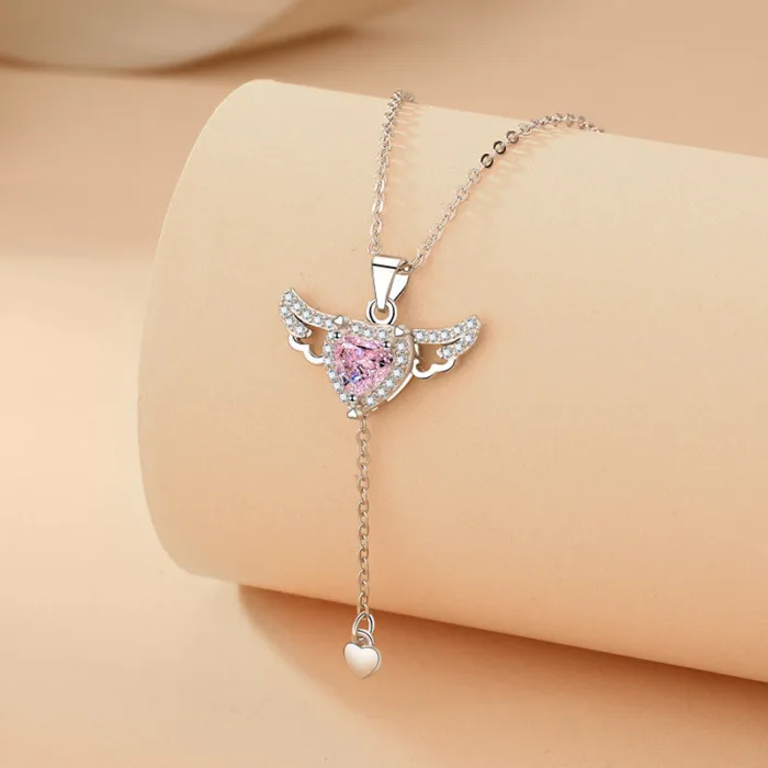 Moving Cupid Heart Angel Wings Tassel Necklace With Crystal Clavicle Chain Women Jewelry Gift Valentine's Day - Image 6