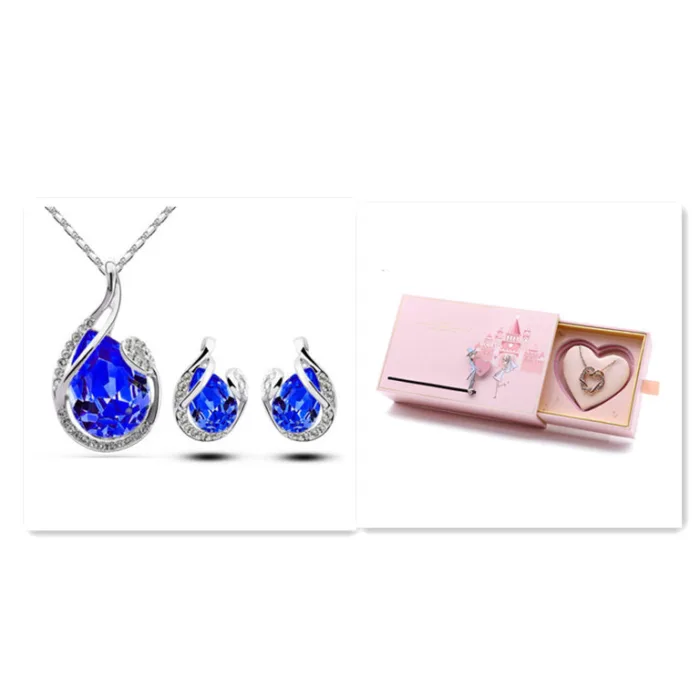 3pcs Rhinestone Necklace Set With Earrings Fashion Water-drop-shaped Jewelry For Women Valentine's Day - Image 7