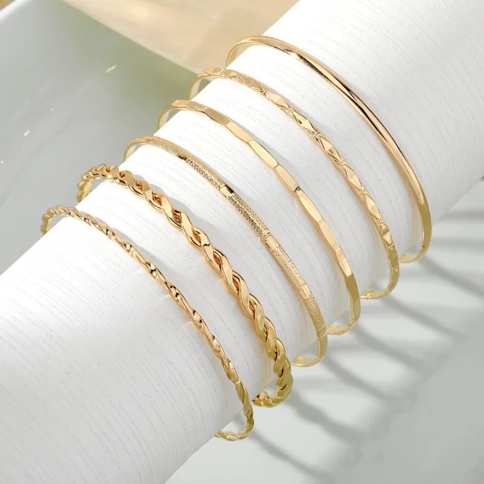 Bohemian Metal Chain Bracelet Set For Women Geometric Gold Color Thick Link Chain  Bangle Female Fashion Jewelry - Image 5