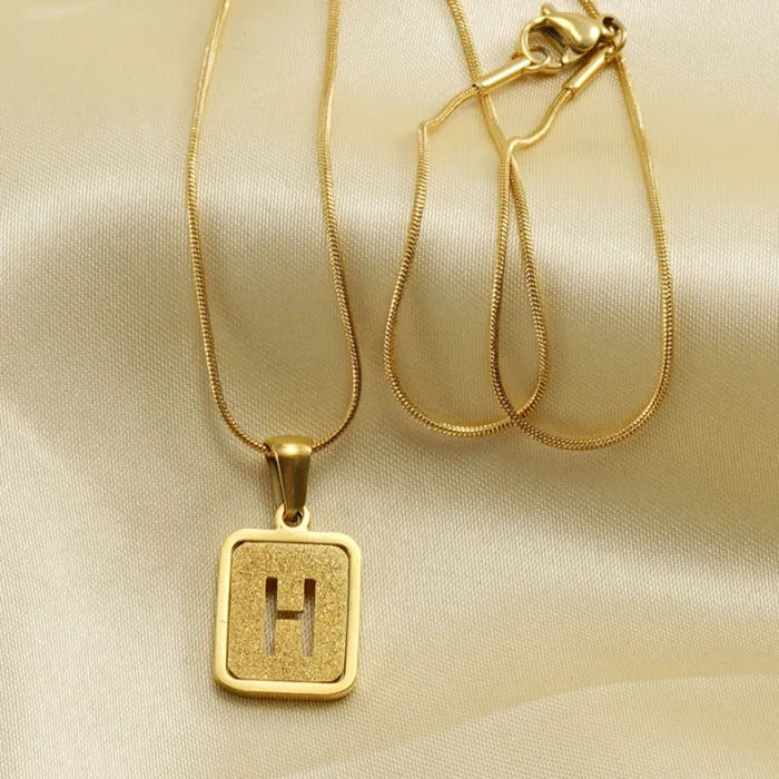 Alphabet Necklace 26 Letters Hollow Out Square 18K Necklace Fashion Jewelry - Image 7