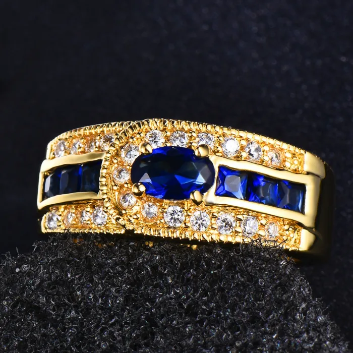 Fashion OL Women's 18k Plated Blue Zircon Ring - Image 3