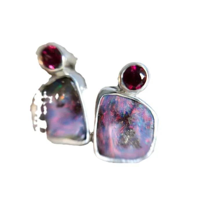 Australia Rainbow Color Opal Stud Earrings - Image 5