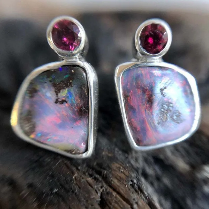 Australia Rainbow Color Opal Stud Earrings - Image 3