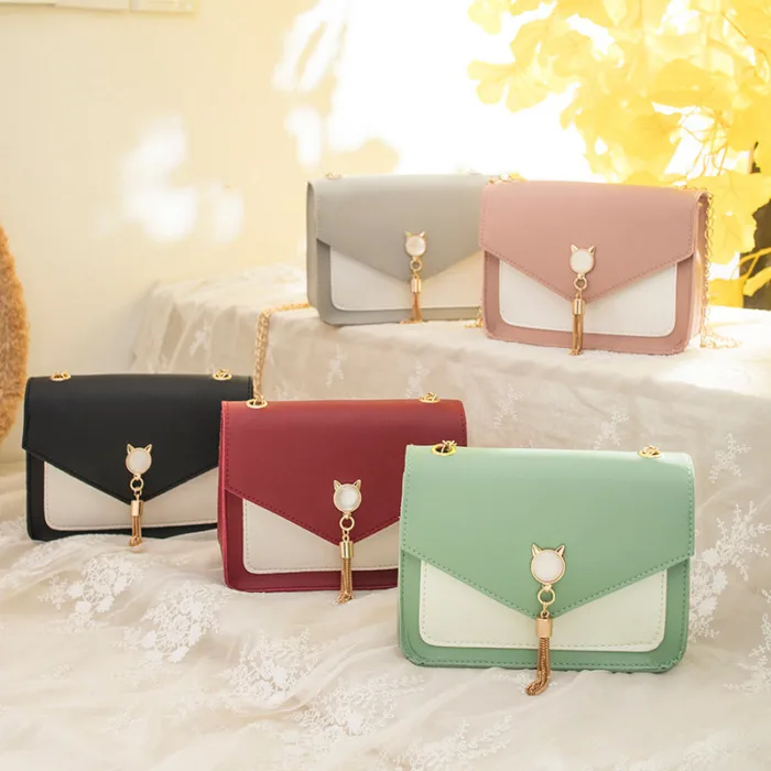 Small Messenger Bag New Sweet And Cute Cat Tassel Decoration Chain One Shoulder Small Square Bag Casual Messenger Bag - Image 10