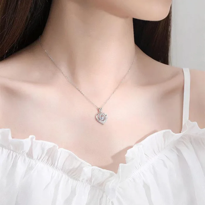 S925 Beating Heart-shaped Necklace Women Luxury Love Rhinestones Necklace Jewelry Gift For Valentine's Day - Image 5