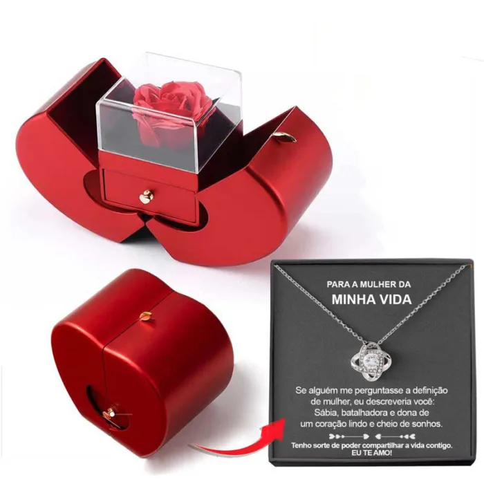 Fashion Jewelry Box Red Apple Christmas Gift Necklace Eternal Rose For Girl Mother's Day Valentine's Day Gifts With Artificial Flower Rose Flower Jewelry Box - Image 11