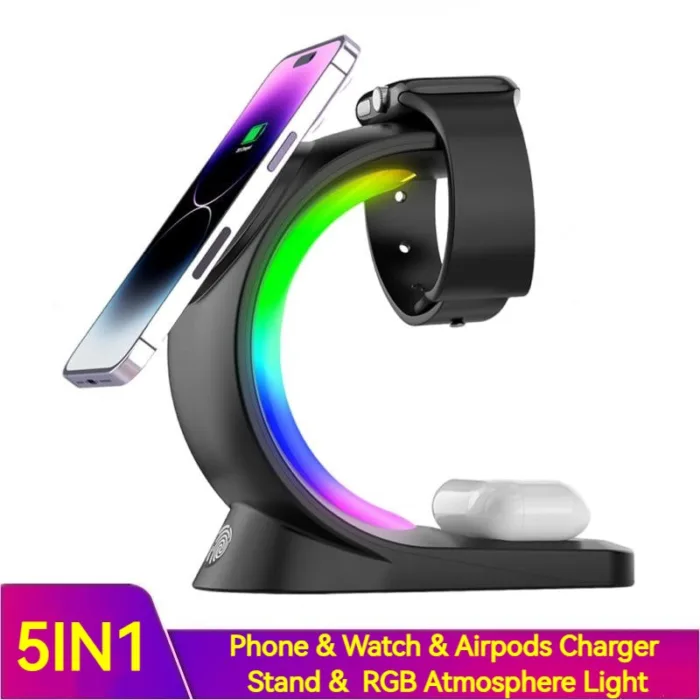 4 In 1 Magnetic Wireless Charger Fast Charging For Smart Phone Atmosphere Light Charging Station For Airpods Pro I-phone Watch - Image 2