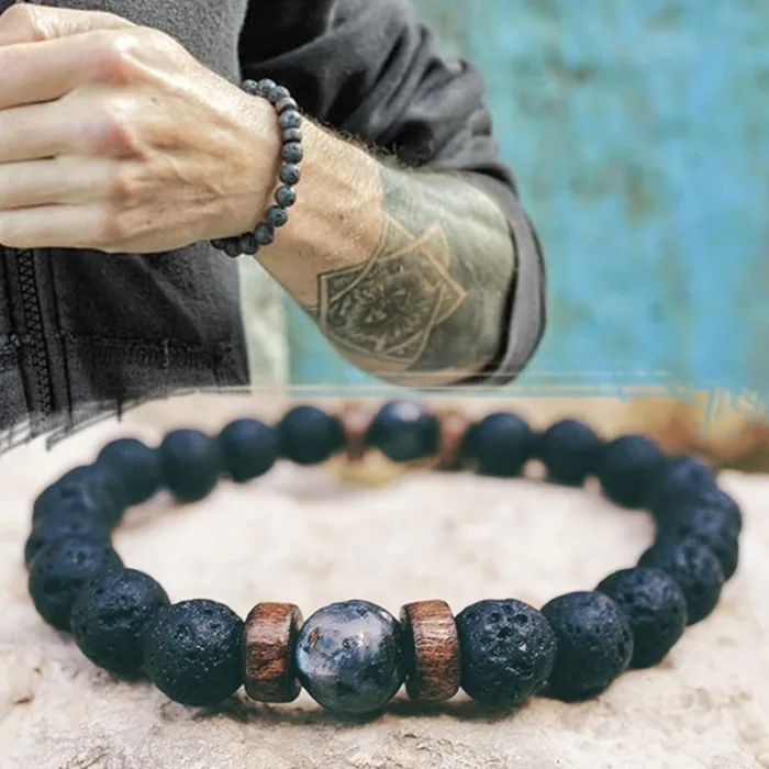 Personality Men's Black Volcanic Stone Bracelet - Image 4