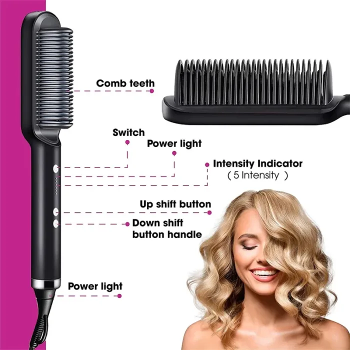 New 2 In 1 Hair Straightener Hot Comb Negative Ion Curling Tong Dual-purpose Electric Hair Brush - Image 4