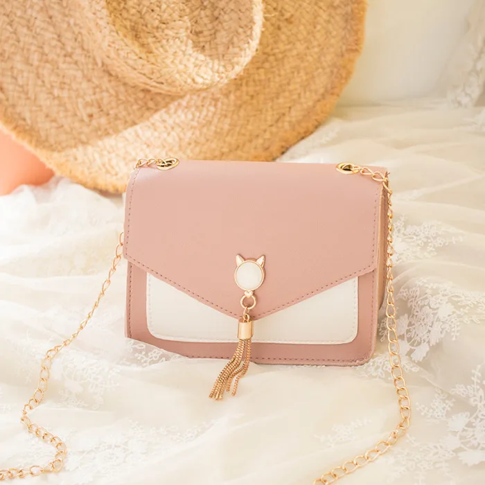 Small Messenger Bag New Sweet And Cute Cat Tassel Decoration Chain One Shoulder Small Square Bag Casual Messenger Bag - Image 2