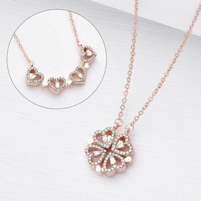 Retro Magnetic Folding Heart Shaped Four Leaf Clover Pendant Necklace Women Love Clavicle Chain Gifts Openable Choker Jewelry - Image 9