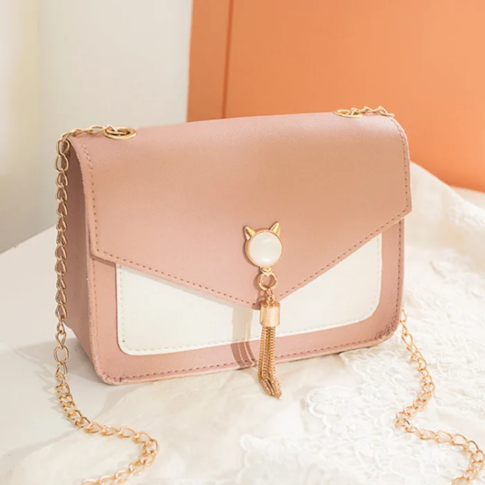 Small Messenger Bag New Sweet And Cute Cat Tassel Decoration Chain One Shoulder Small Square Bag Casual Messenger Bag - Image 7