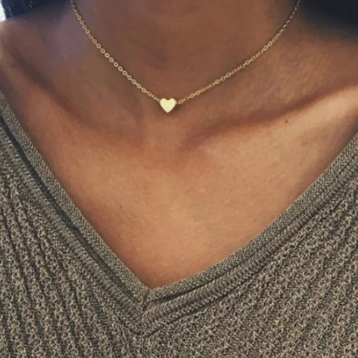 Simple Fashion Gold Color Double-sided Love Pendant Necklaces Clavicle Chains Necklace Women Jewelry Valentines Day Gift - Image 2