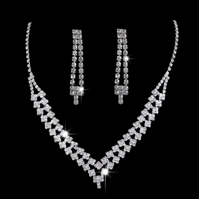 Full Rhinestone Zircon Water Drop Necklace Earrings Jewelry Set - Image 5